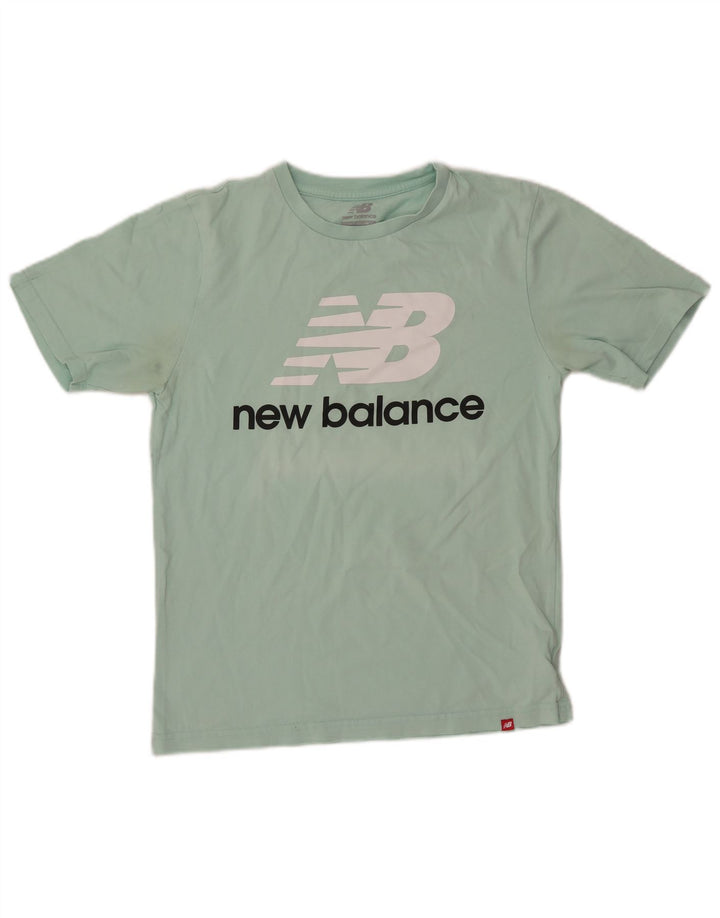 NEW BALANCE Dame grafisk T-shirt Top UK 14 Medium Grøn Bomuld