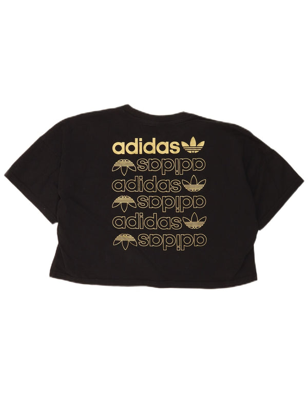 Adidas Womens Crop Oversized grafisk T-shirt top UK 10 Small Black Bomuld