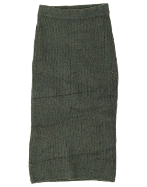 Zara Dame Højtalje Midi Nederdel Medium W30 Grøn Akryl