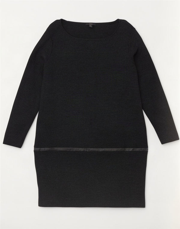 Cos Dame Langærmet Jumper Kjole UK 14 Medium Sort Merinould