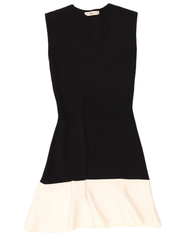 Zara Dame Ærmeløs A-Line Kjole UK 10 Small Black Colourblock