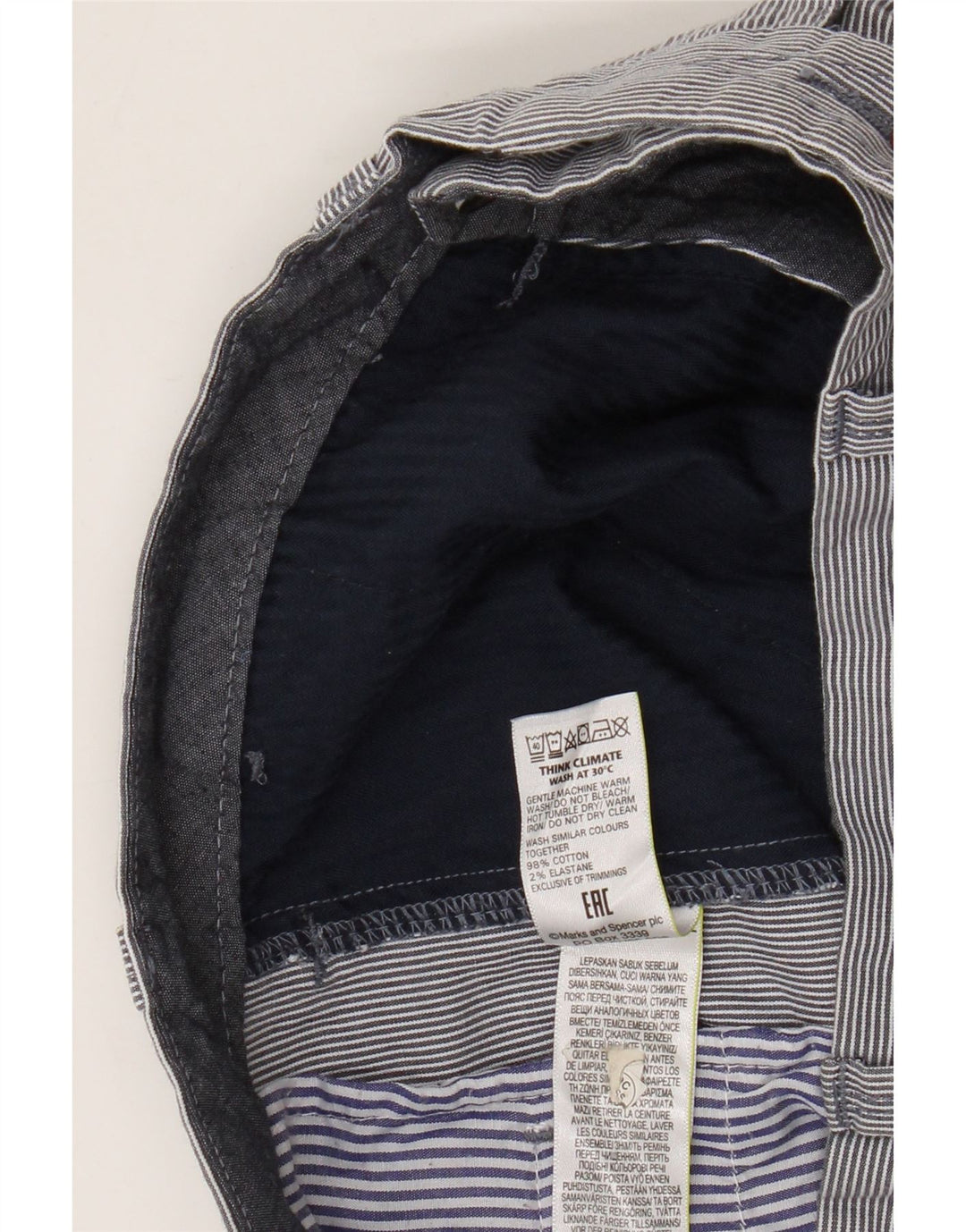 Marks & Spencer Chino Shorts til mænd W34 Large Blue Pinstripe Bomuld