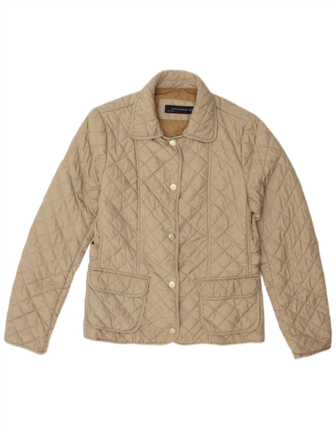 Zara Quiltet jakke til kvinder UK 12 Medium Beige Polyester