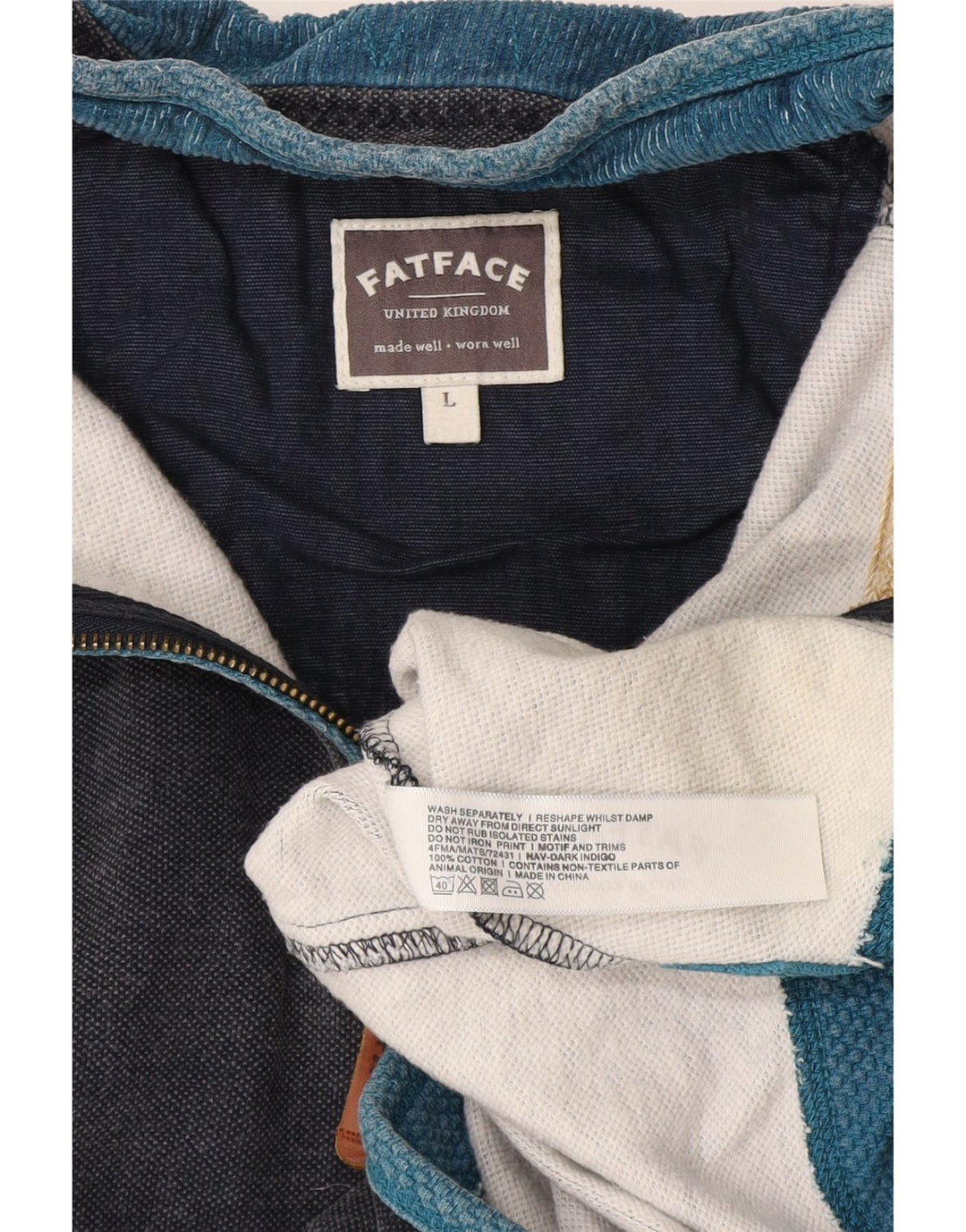 Fat Face Herre Zip Neck Sweatshirt Jumper Large Navy Blue Bomuld