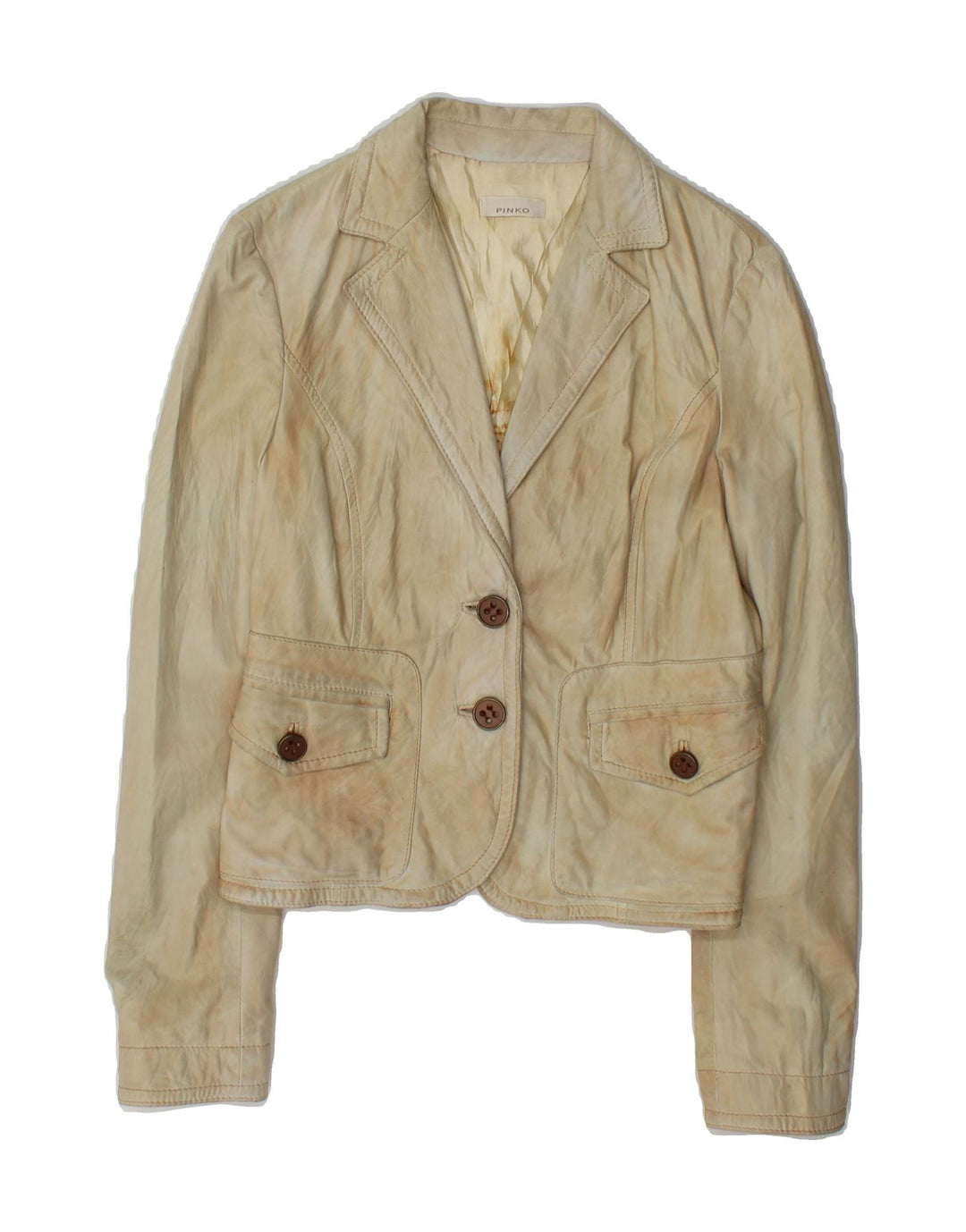 PINKO Womens Leather 2 Button Blazer Jacket UK 12 Medium Blue Leather Vintage Pinko and Second-Hand Pinko from Messina Hembry 