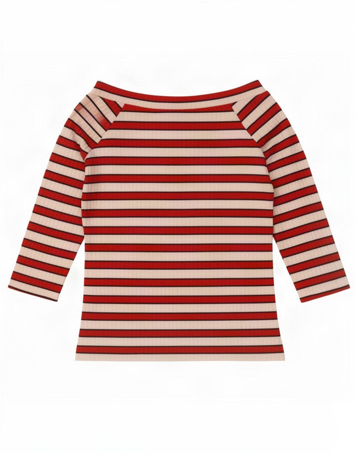 Marks & Spencer Dame Off Shoulder Top 3/4 ærmer UK 12 Mellem rød stribet