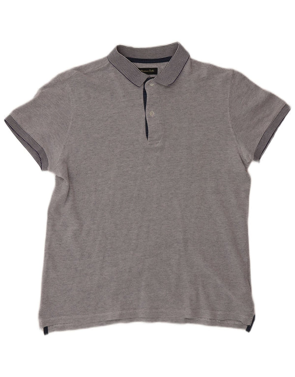 Massimo Dutti Mens Casual Fit Polo Shirt Medium Navy Blue Striped Cotton
