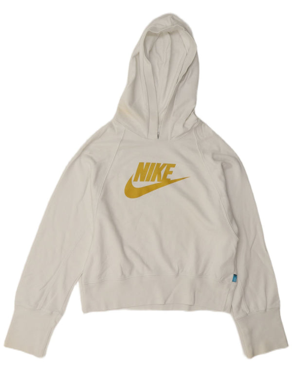 Nike Womens Crop Graphic Hoodie Jumper US 12/14 Large White Cotton