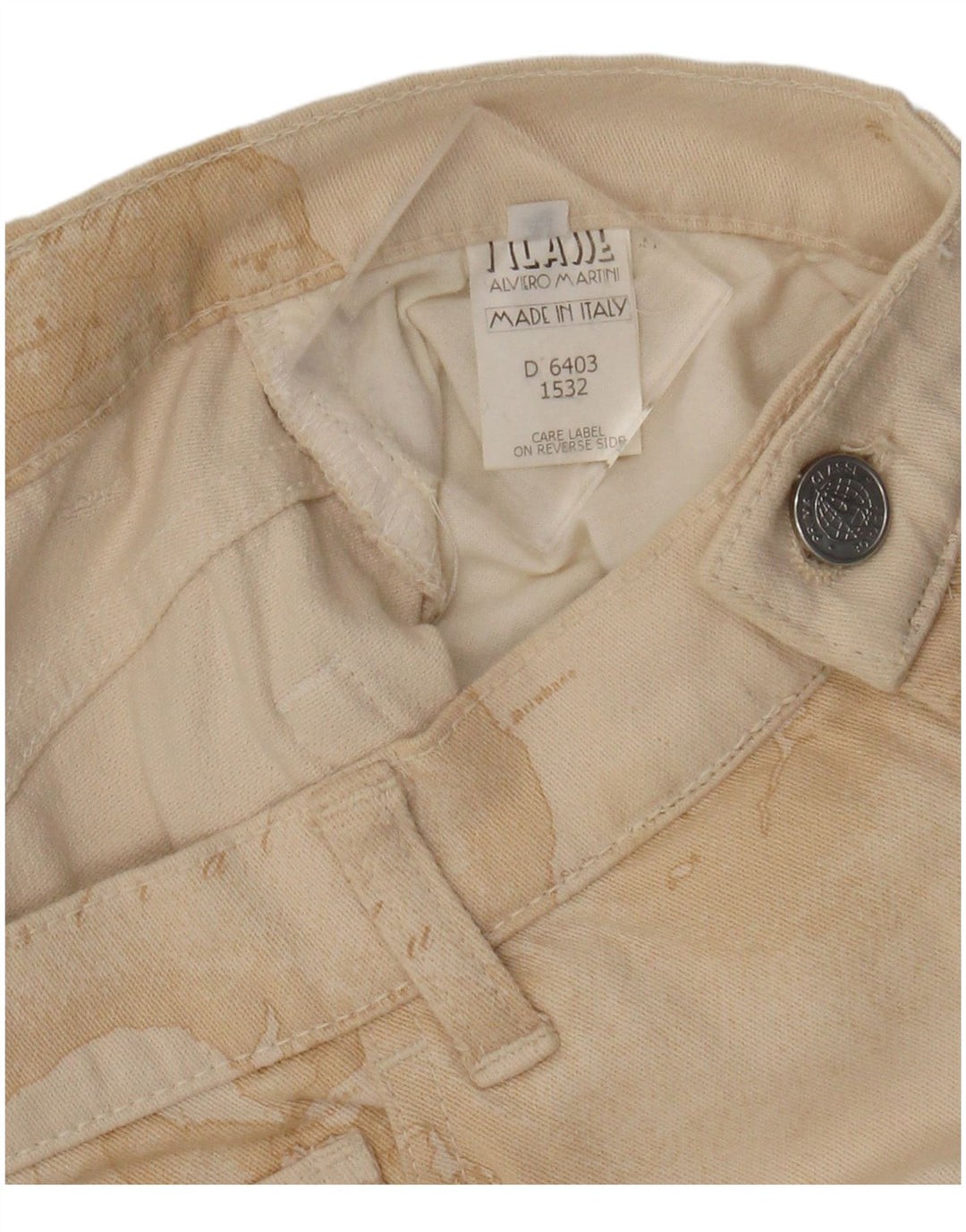 ALVIERO MARTINI kvinders abstrakt mønster fritidsbukser W28 L30 Beige