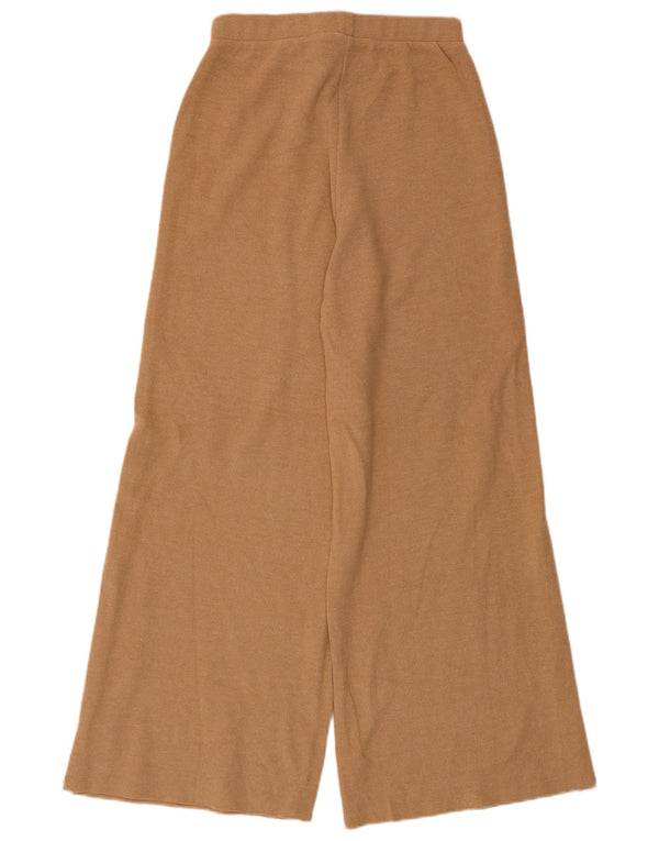 Zara Womens Knit Wide Leg Tracksuit Bukser UK 12 Medium Beige Bomuld