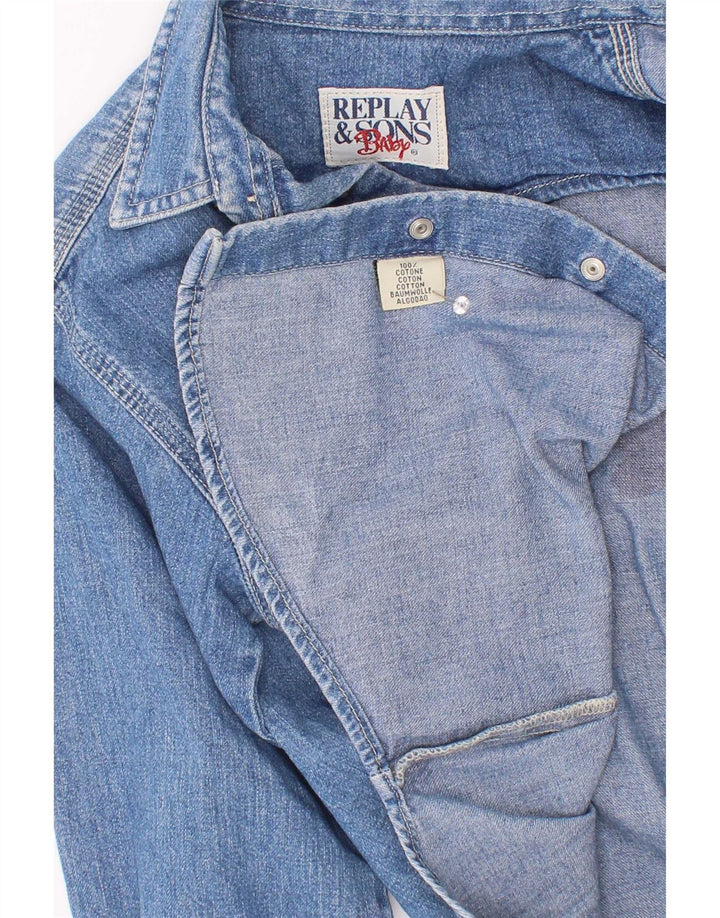 Replay Boys Graphic Denim Shirt 6-7 Years Blue Cotton
