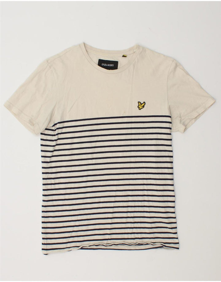 Lyle & Scott T-shirt top til kvinder UK 12 Medium hvid stribet bomuld
