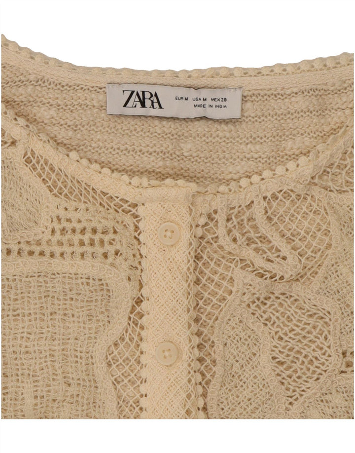 ZARA Womens See Through Cardigan Sweater UK 12 Medium Beige Floral Vintage Zara and Second-Hand Zara from Messina Hembry 