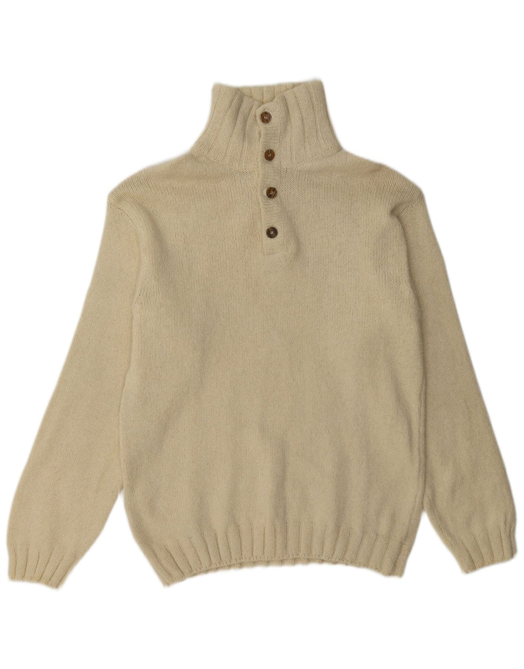 Marlboro Classics Herre Button Neck Jumper Sweater XL Beige Uld