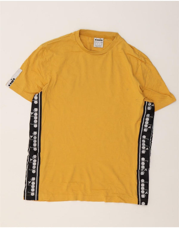 Diadora Herre grafisk T-shirt Top Medium Gul Colourblock Bomuld