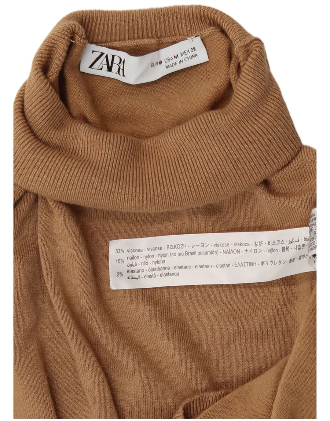 Zara Dame Roll Neck Jumper Sweater UK 12 Medium Beige Viscose