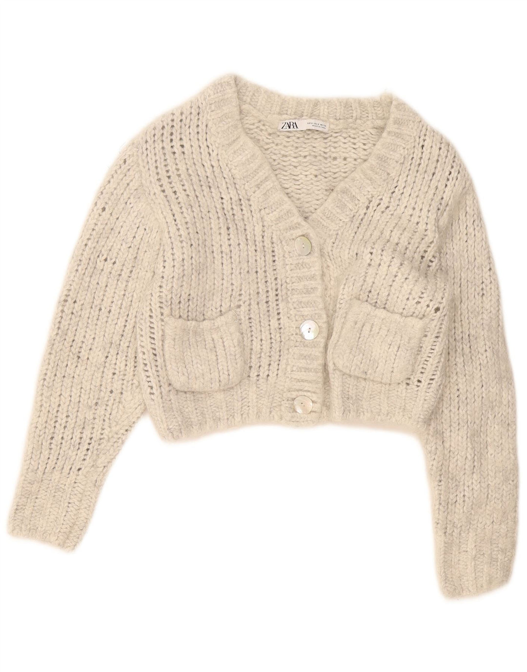 Zara Womens Crop Cardigan Sweater UK 10 Small Grå Nylon