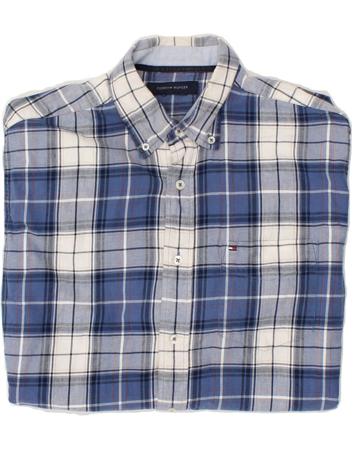 TOMMY HILFIGER Mens Shirt Large Blue Check Cotton Vintage Tommy Hilfiger and Second-Hand Tommy Hilfiger from Messina Hembry 
