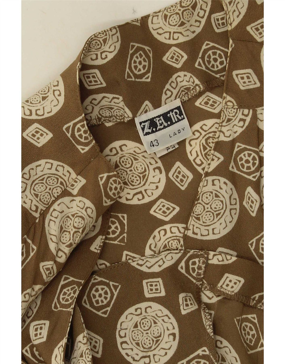 Vintage skjortebluse med 3/4 ærmer til kvinder IT 43 Medium Khaki Geometrisk Acetat