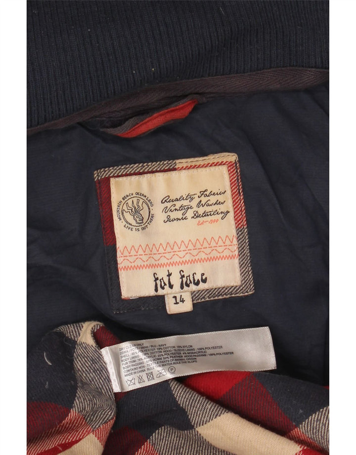 FAT FACE Dame hættepolstret jakke UK 14 Stor marineblå polyester