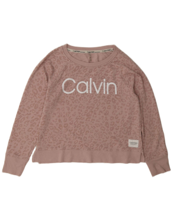 Calvin Klein Dame Grafisk Sweatshirt Jumper UK 18 XL Pink Animal Print
