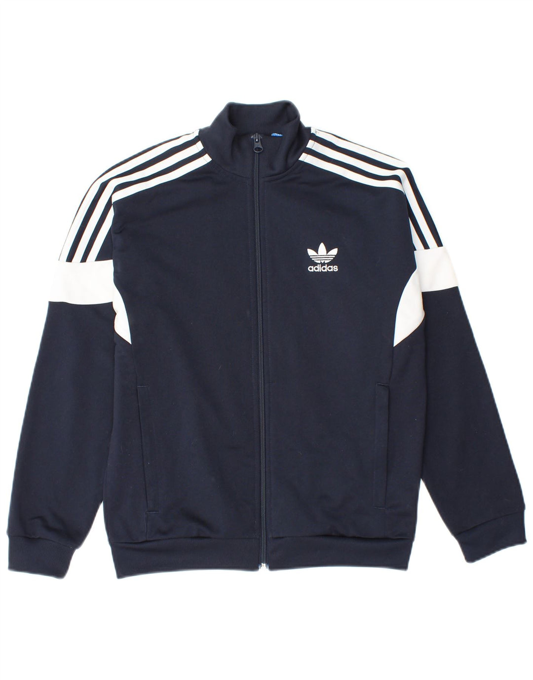 ADIDAS Boys Tracksuit Top Jacket 11-12 Years Navy Blue Colourblock