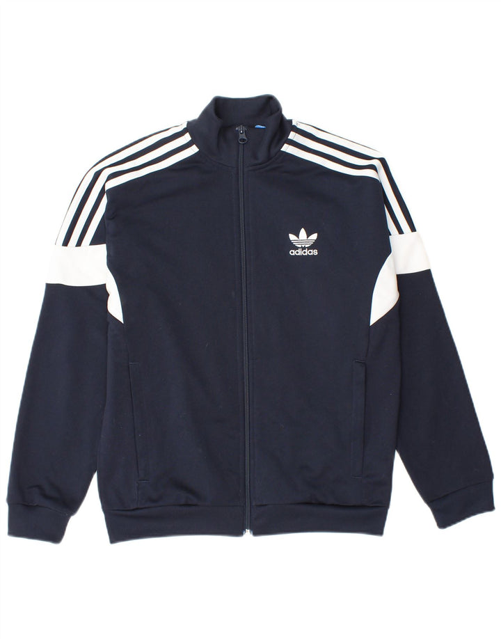 ADIDAS Boys Tracksuit Top Jacket 11-12 Years Navy Blue Colourblock