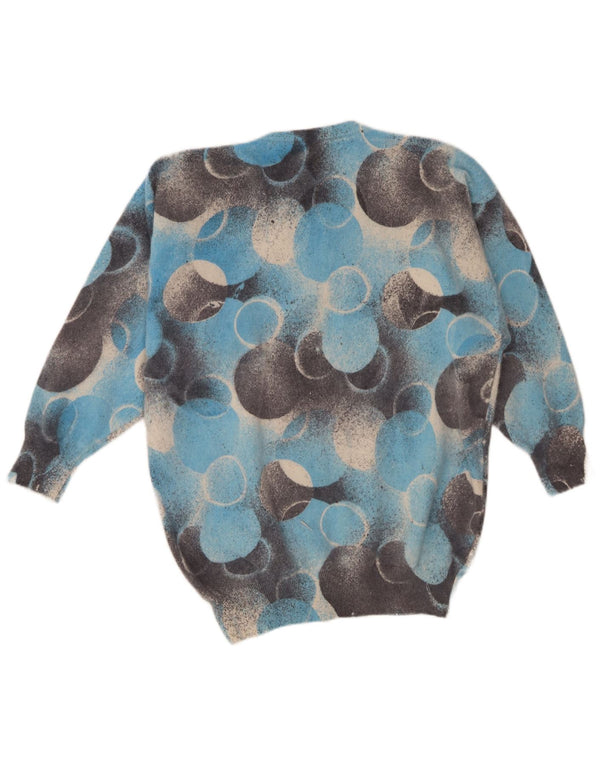 Vintage Dame Crew Neck Jumper Sweater UK 14 Large Blue Geometric