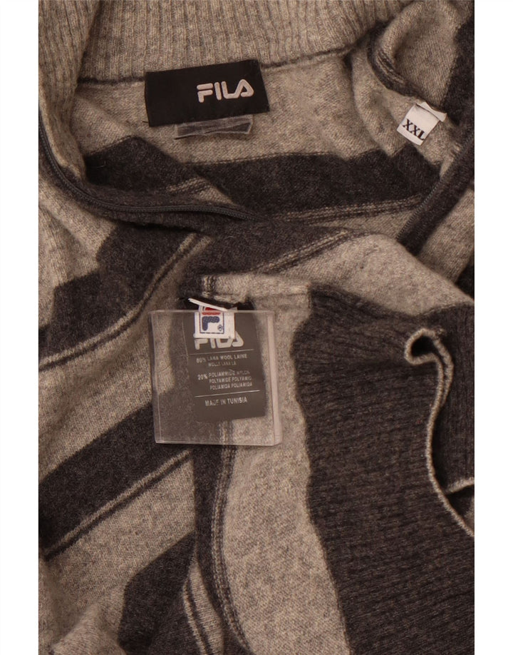 FILA Herre Zip Neck Jumper Sweater 2XL Grå Stribet Uld