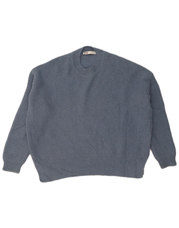 ZARA dame sweater med rund hals i overstørrelse UK 10 lille marineblå