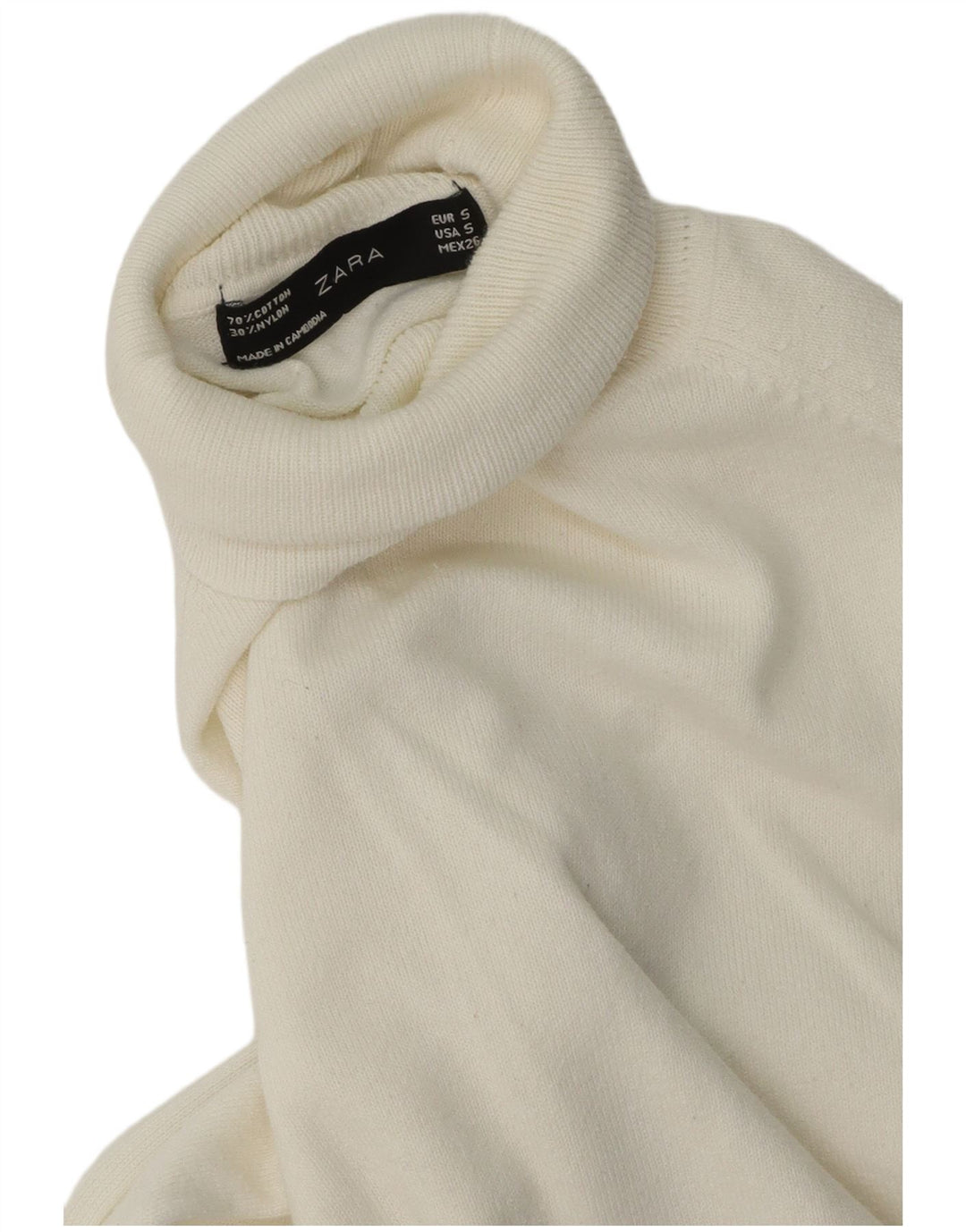 Zara Dame Rullehals Sweater UK 10 Small White Bomuld