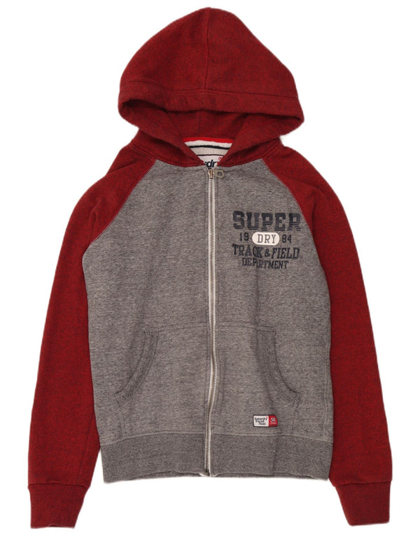 Superdry Mens Graphic Zip Hoodie Sweater Medium Grey Colourblock Cotton