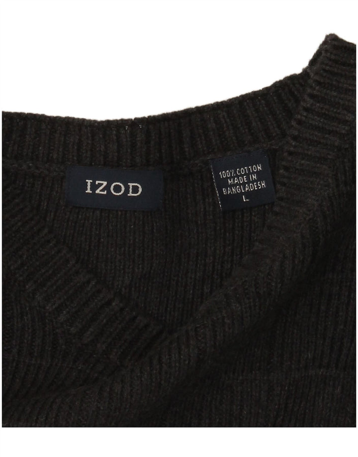 IZOD Herre Boat Neck Jumper Sweater Stor Grå Ternet Bomuld