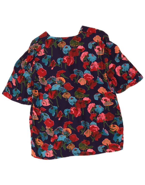 Vintage kvinders kortærmet skjortebluse UK 16 Large Navy Blue Floral