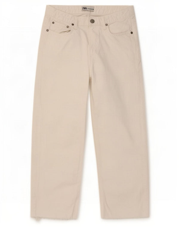 Zara Dame Jeans med brede ben EU 34 XS W26 L24 Hvid Bomuld
