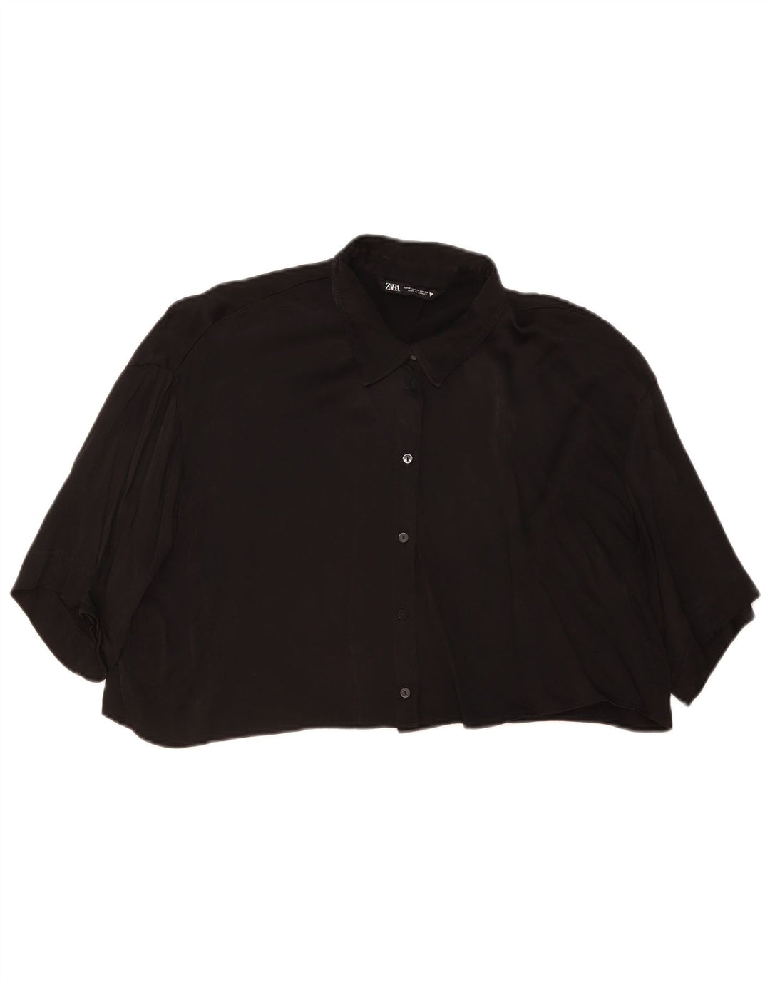 Zara Kvinders Oversized Crop Kortærmet Skjortebluse UK 14 Medium Sort