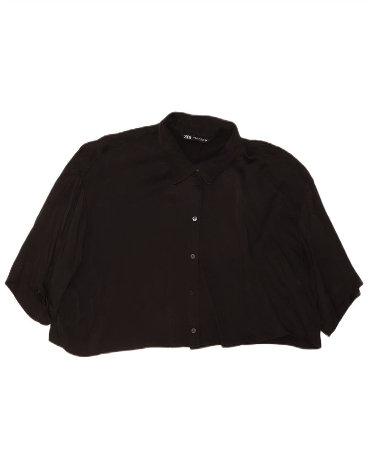 Zara Kvinders Oversized Crop Kortærmet Skjortebluse UK 14 Medium Sort
