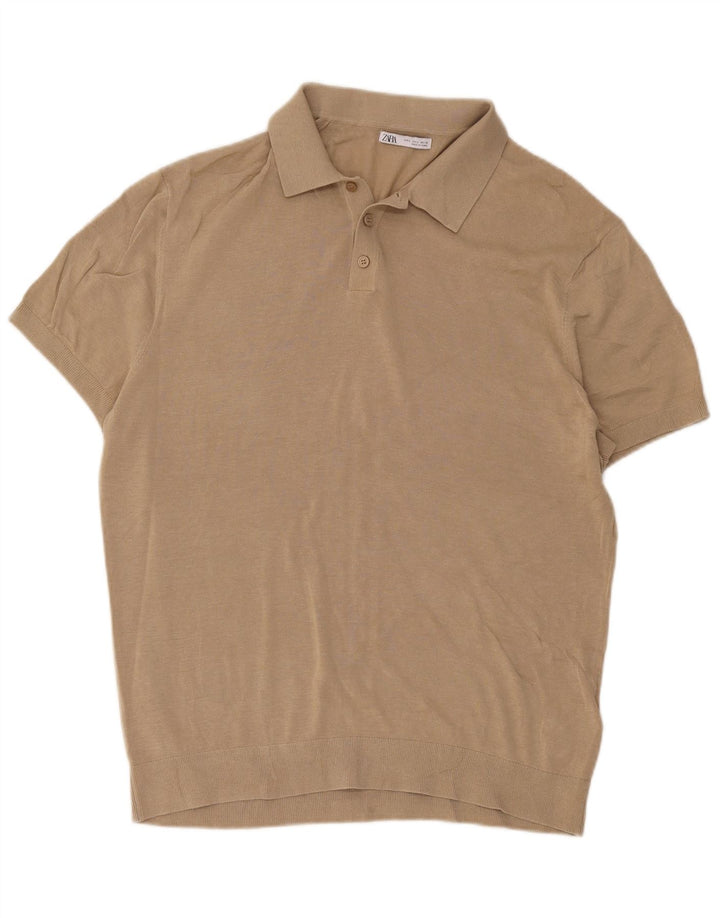 Zara Poloskjorte til mænd Stor Beige Bomuld