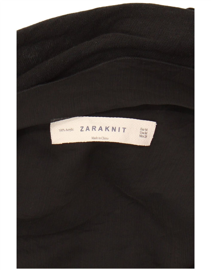 ZARA Dame Asymmetrisk Åben Cardigan Sweater UK 12 Medium Sort Akryl