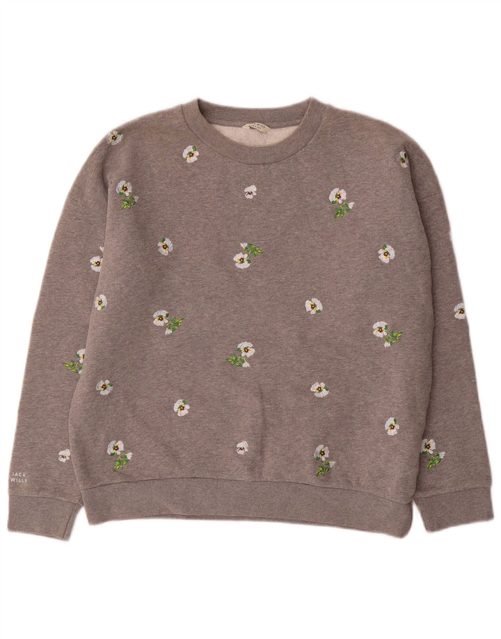 JACK WILLS Dame Oversized Sweatshirt Jumper UK 8 Small Grey Floral