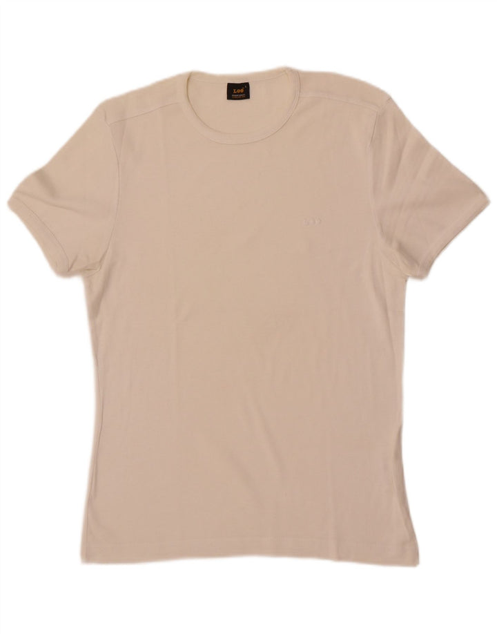 Lee Dame T-Shirt Top UK 14 Stor Hvid Bomuld