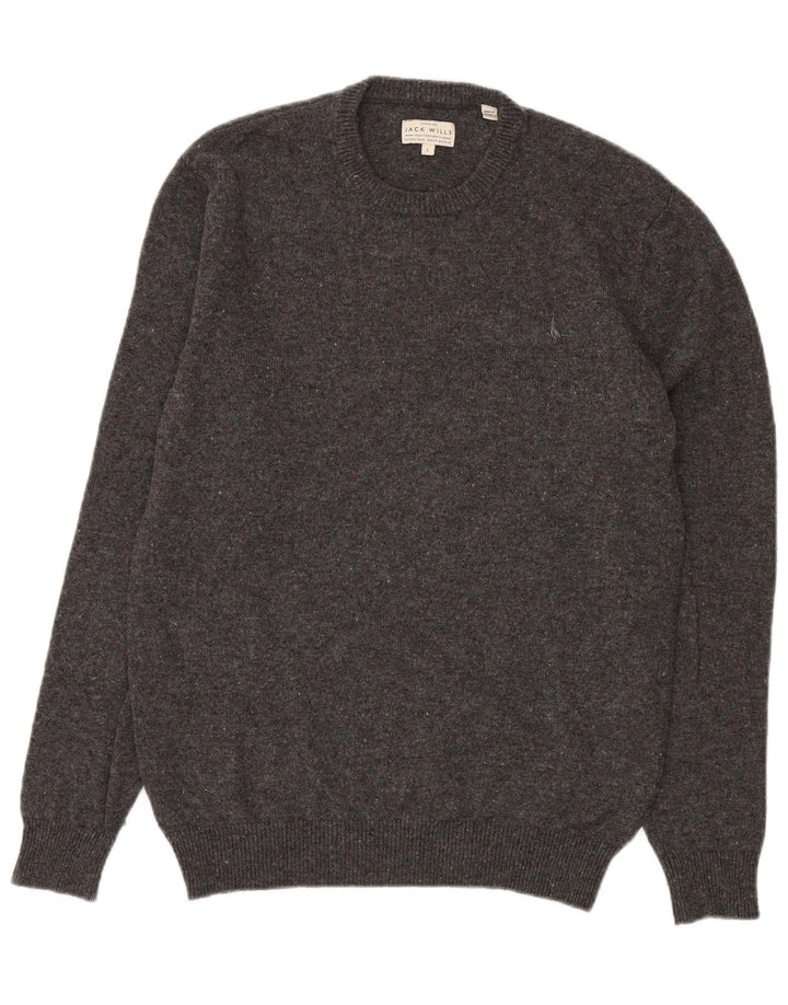 JACK WILLS Herre Crew Neck trøje Sweater Large Grå Flecked Merino Wool