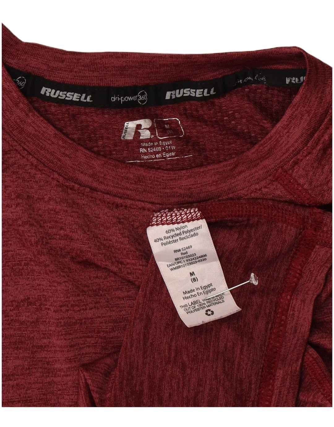 Russell Athletic Boys T-Shirt Top 7-8 år Medium Burgundy Flecked Nylon