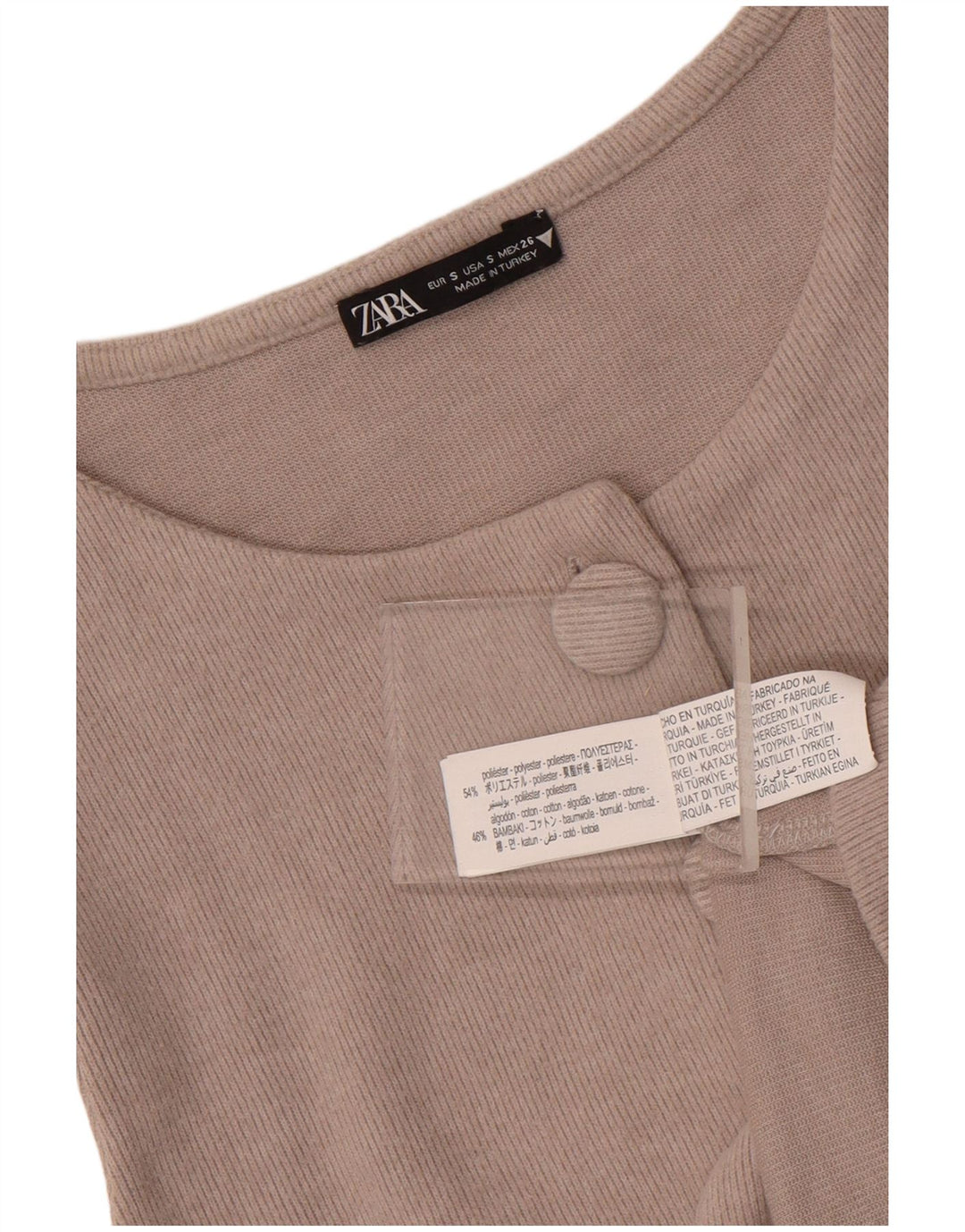 Zara Dame Ærmeløs Cardigan Top UK 8 Small Beige Polyester
