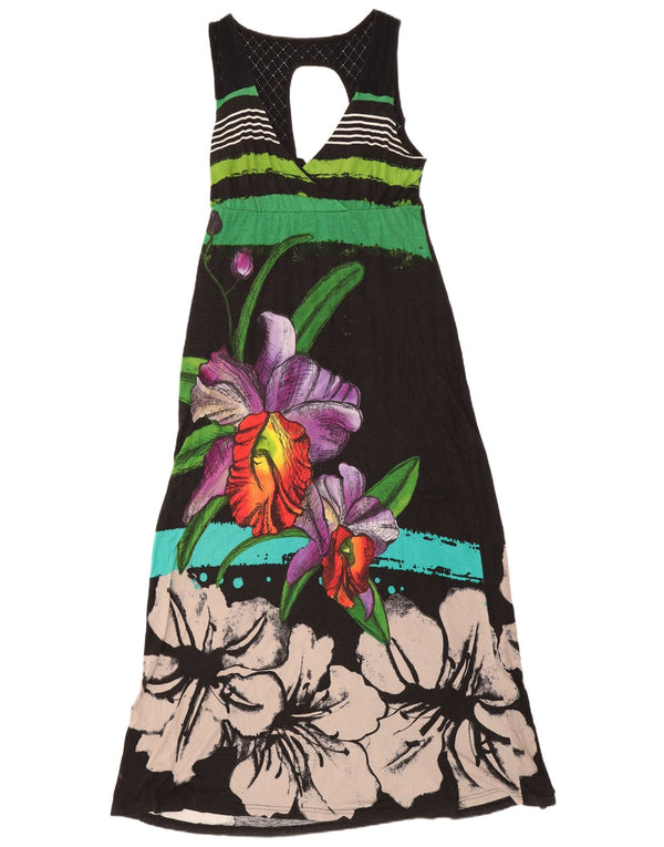 Desigual Dame ærmeløs Maxikjole UK 12 Medium Black Floral Viscose
