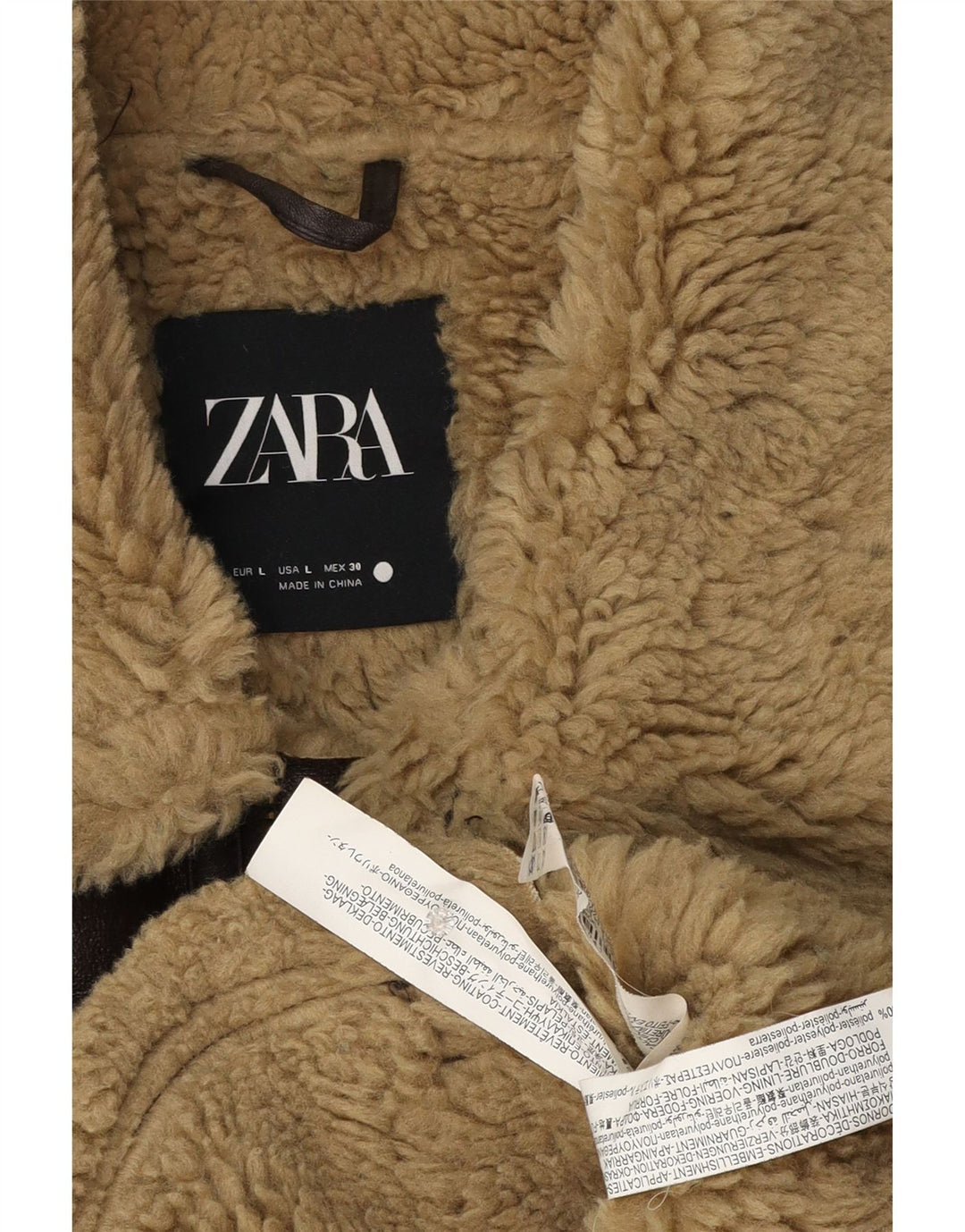Zara Womens Faux Shearling Flight Aviator Jacket UK 16 Large Brown