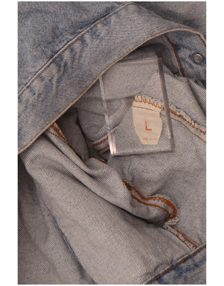 Vintage Herre Grafisk Denim Gilet UK 40 Large Blue Patchwork Bomuld