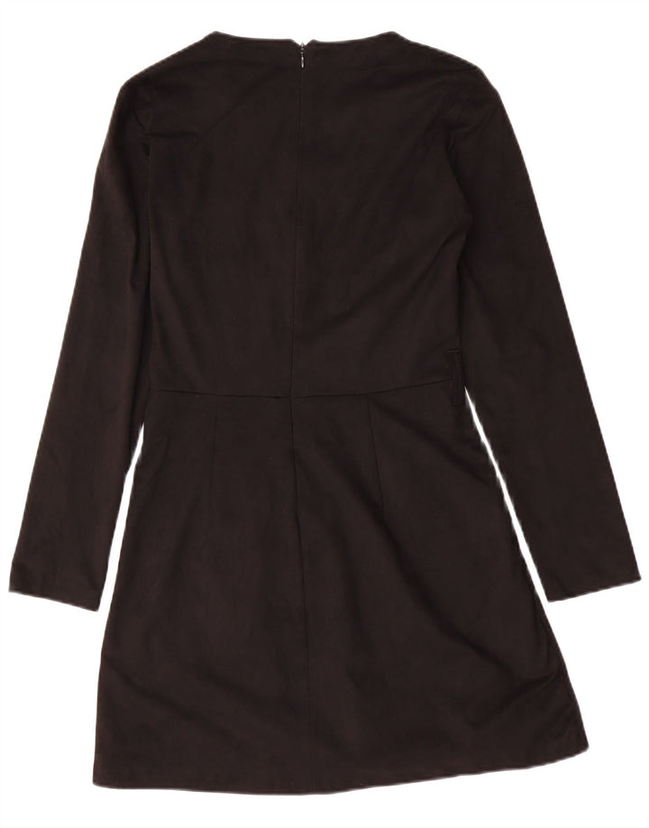 Zara Dame Langærmet A-Line Kjole UK 12 Medium Sort Polyester