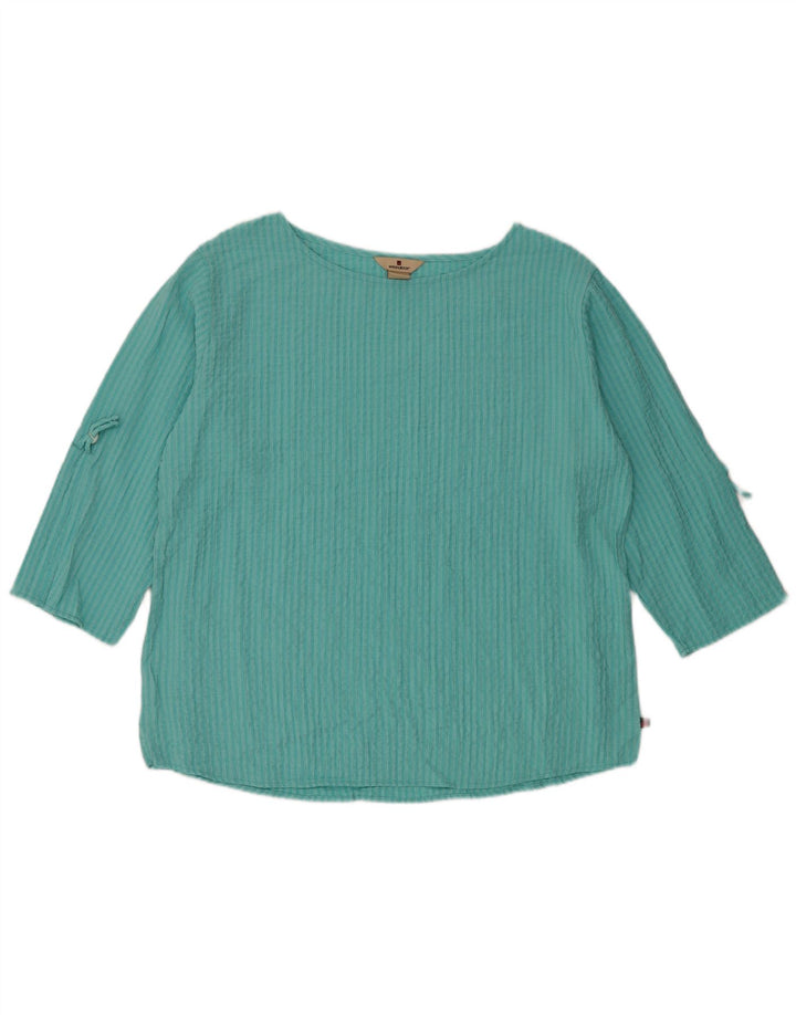 WOOLRICH Womens 3/4 Sleeve Blouse Top UK 16 Large Turquoise Striped Rayon
