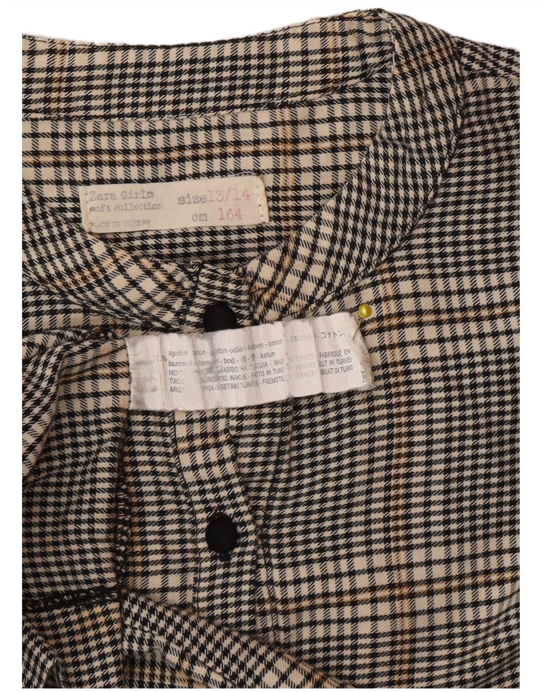 Zara Girls Pullover Shirt Dress 13-14 Years Grey Gingham Cotton